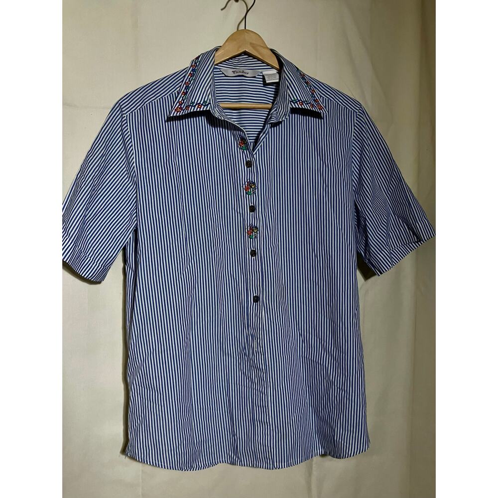 Tan Jay Blue and White Striped Button-Up